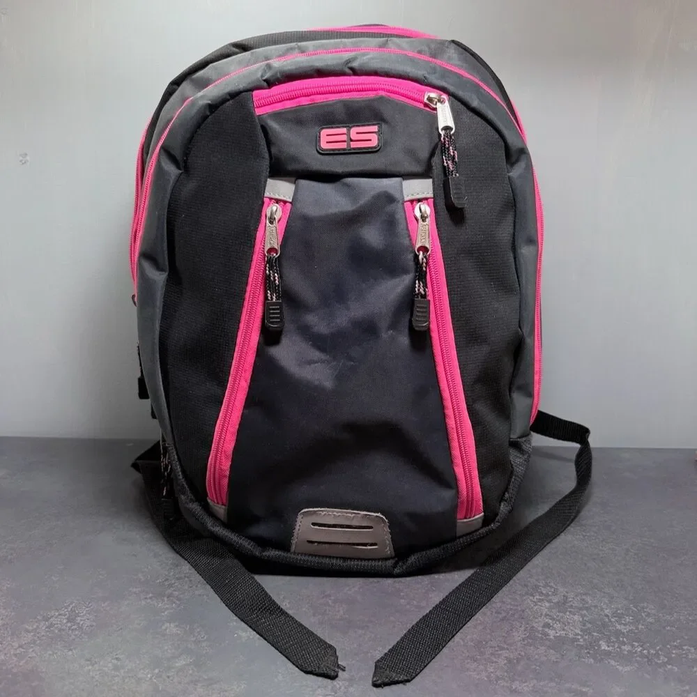 Eastsport 9-Pocket Laptop Backpack | Black Gray Hot Pink | School Travel